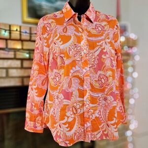 NWT Talbots Orange and Pink Paisley Blouse Petite Small